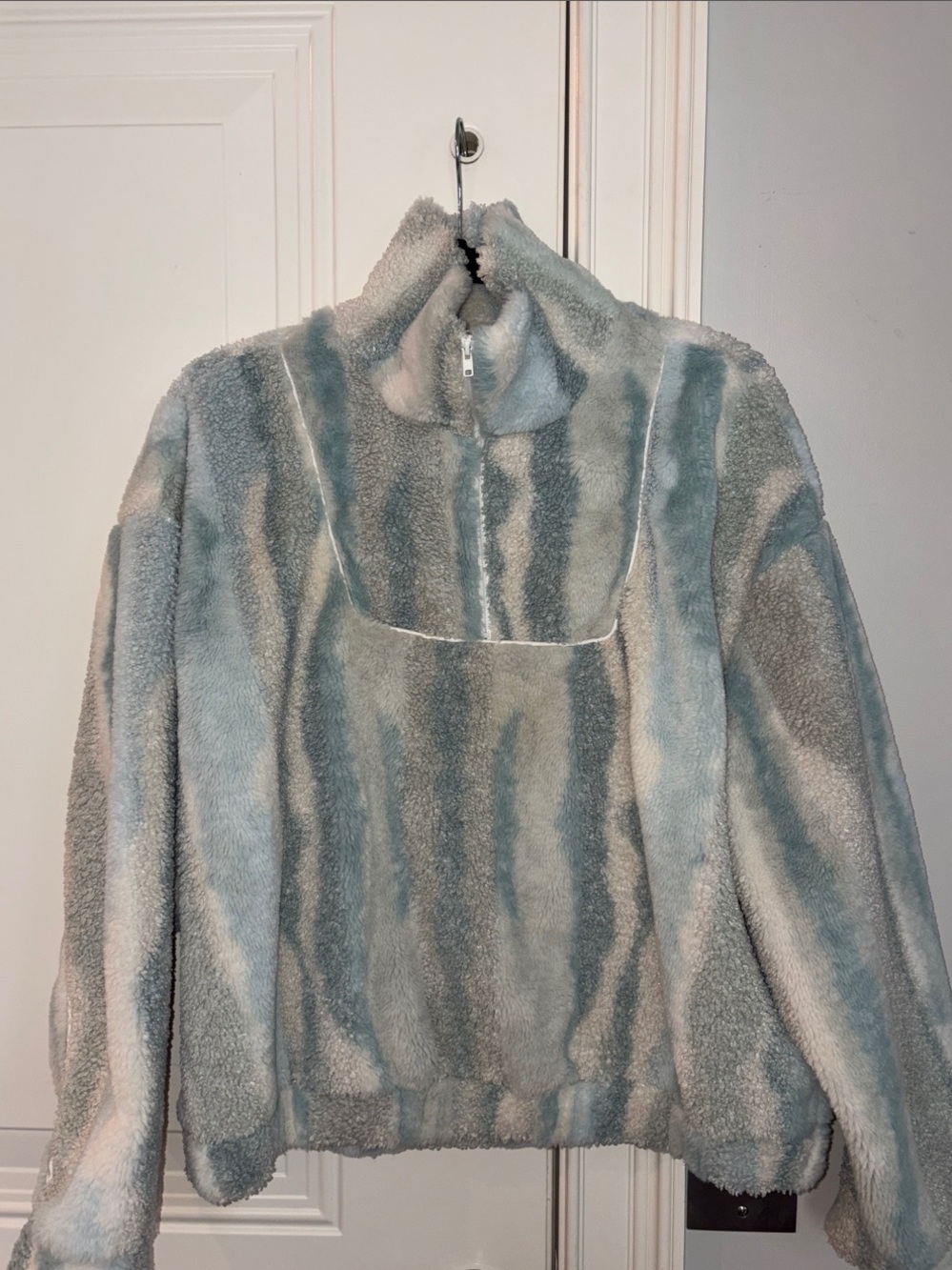 DNA Light Blue and Cream Faux Shearling Half-Zip Pullover